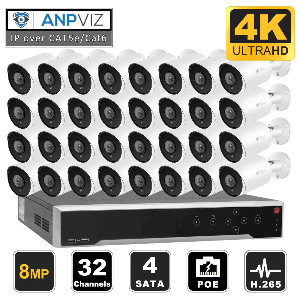 Камера видеонаблюдения Hikvision OEM 32 канала 4K NVR 8 Мп POE 16/20/32 шт. для наружного