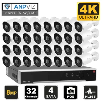 

Hikvision OEM 32CH 4K NVR 8MP POE IP Camera 16/20/32PCS Outdoor Security systems Camera NVR Kits With 3/4TB HDD ONVIF H.265