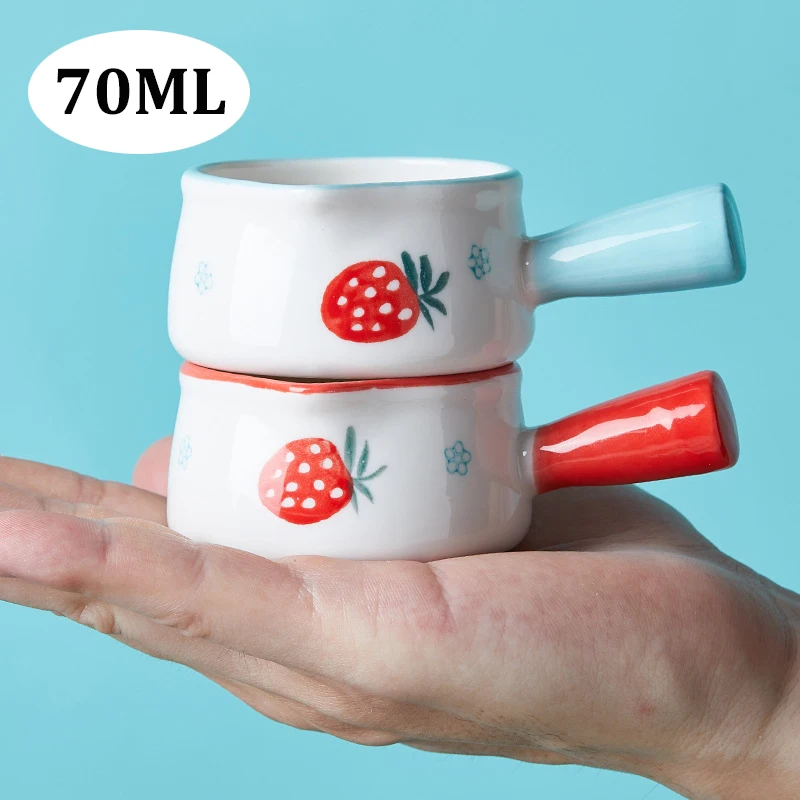 

70ML Ceramic Mini Milk Cup Coffee Sugar Milk Pot With Handle Japanese Milk Frothing Jugs Strawberry Floral Pattern Cookware