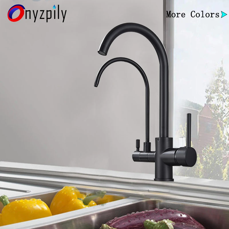 Onyzpily Pure Kitchen Faucets Black Beige Deck Mounted Mixer Tap 360 Rotation with Water Purification Features Mixer Tap