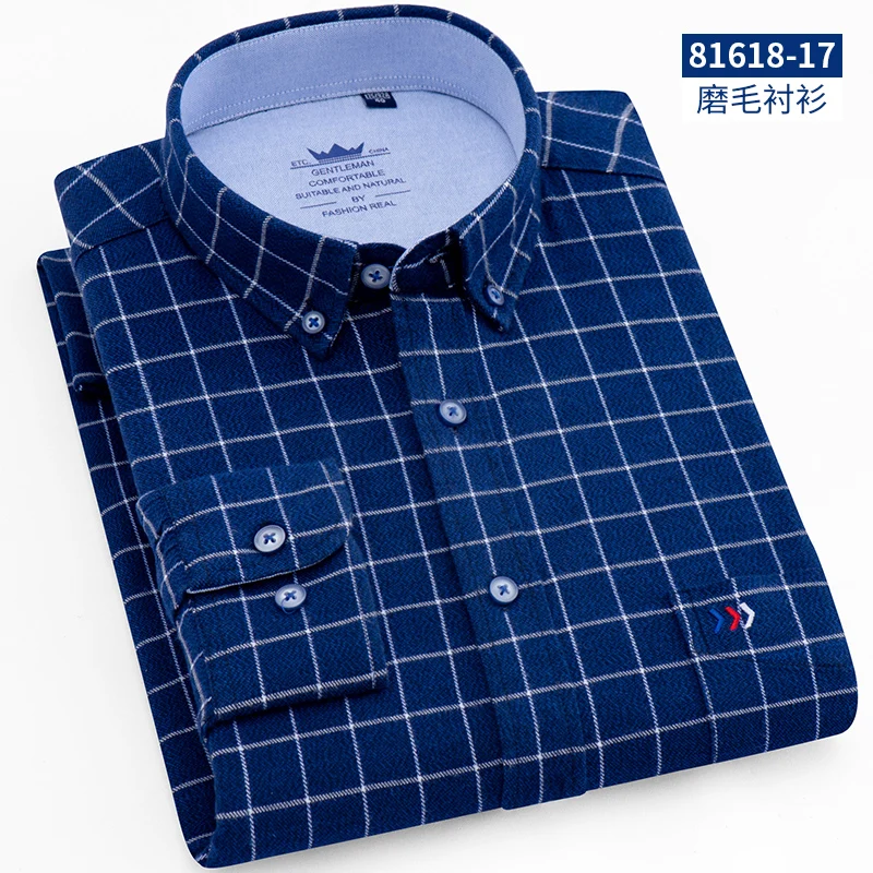 Мужские рубашки Оксфорд с длинным рукавом Осенняя рубашка Повседневная Camisa Модная приталенная Chemise Homme брендовая Высококачественная Топ на пуговицах XL - Цвет: 17