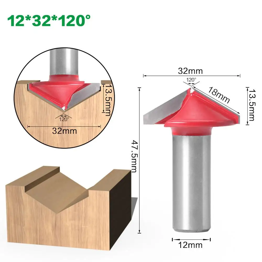 1pc 12mm 1/2″shank V Groove Router Bits CNC Engraving Milling Cutter 90-120 Degree Woodworking Carving Knife Tungsten Carbide Cu