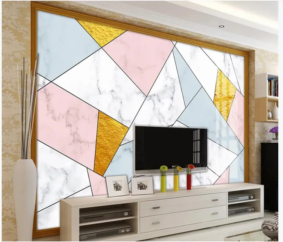 Пользовательские фото обои для стен 3 d фрески обои Современные Геометрические Цветные Блоки мрамор Гостиная ТВ фон обои