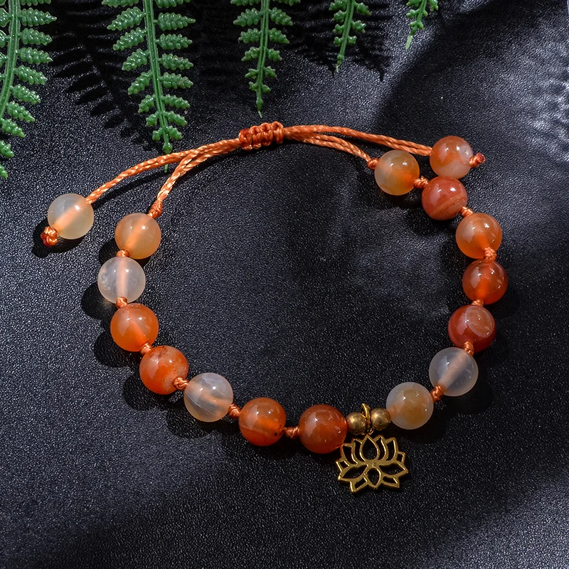 Collier perlé en Agate Orange de 8mm, collier japonais, méditation, Yoga, bénédiction, esprit, ensemble de bijoux 108 Mala pour femmes, chapelet Lotus, pendentif