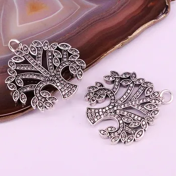 

5Pcs High Quality CZ Micro Pave Antique Silver Color Tree Pendant, Pave cubic Zirconia Pendant/Charm