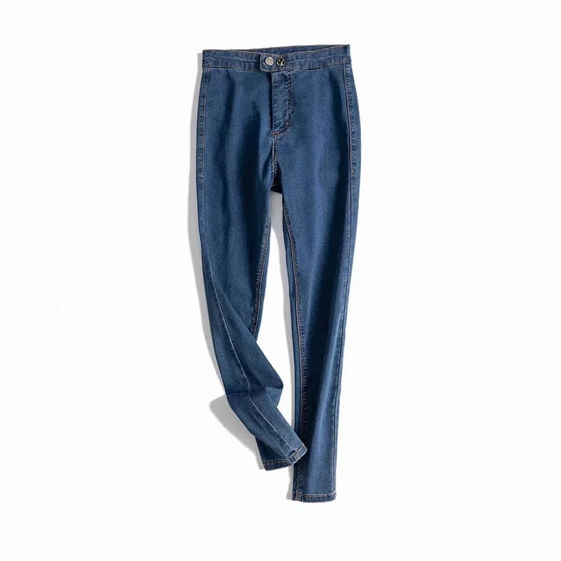 Высокая эластичность, две пряжки, тонкие джинсы, женские ноги,, осень, новинка, высокая талия, тонкие, узкие, джинсовые штаны, женские, узкие брюки, джинсы - Цвет: 3 dark blue