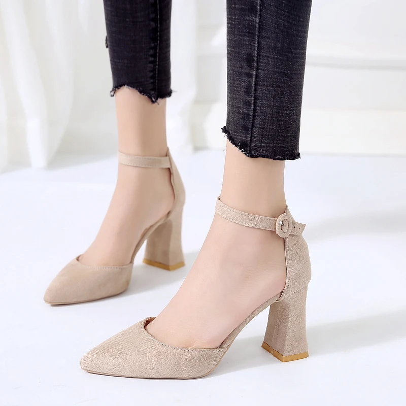 HOT SummerSandalias Femeninas High Heels Flock Pointed Sandals Sexy Female Summer Shoes Mujer Zapatos Mujer Pumps 2021
