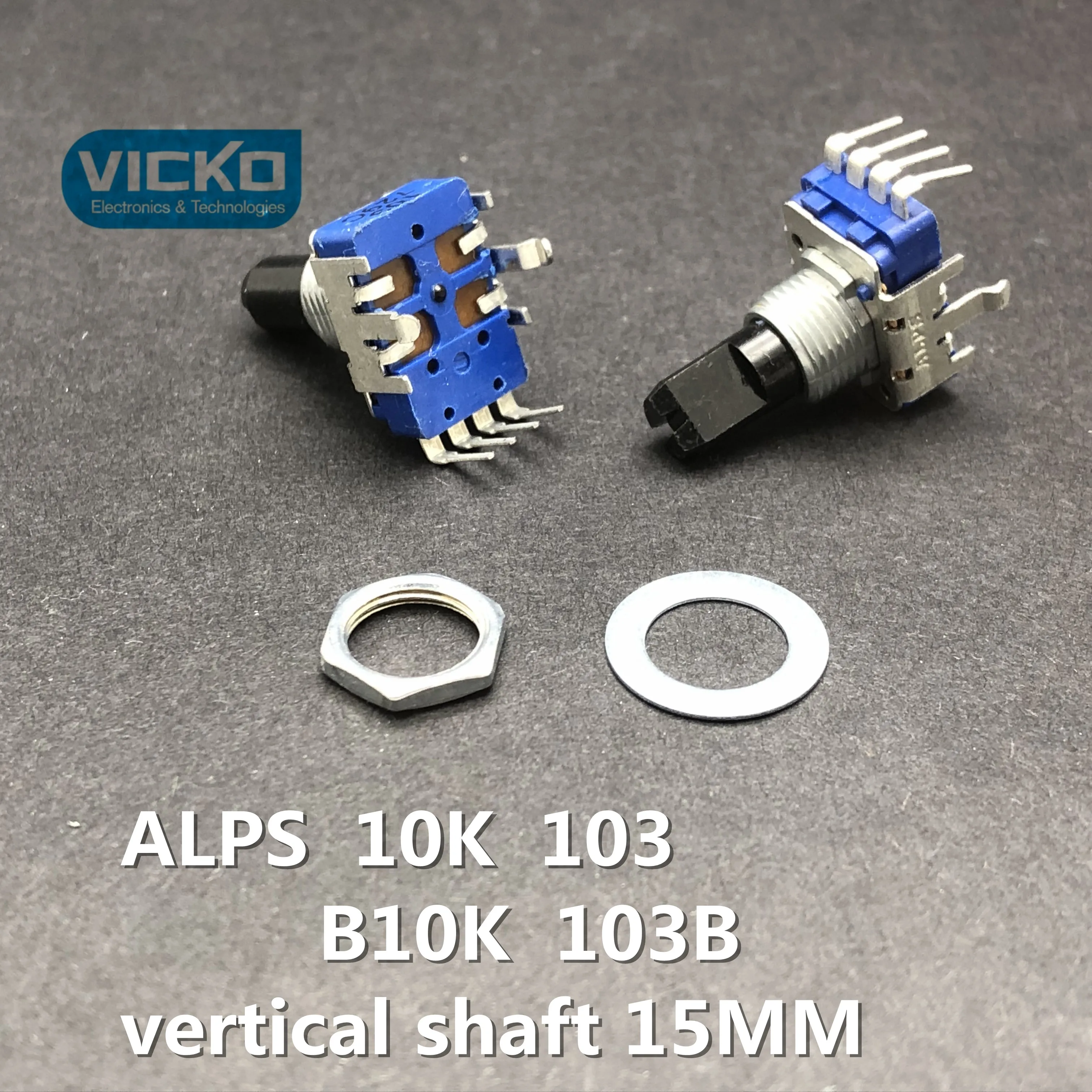 [VK] JAPAN ALPS 10K 103 103B B10K Volume potentiometer 4 pin position vertical shaft 15MM with a midpoint 4 feet switch