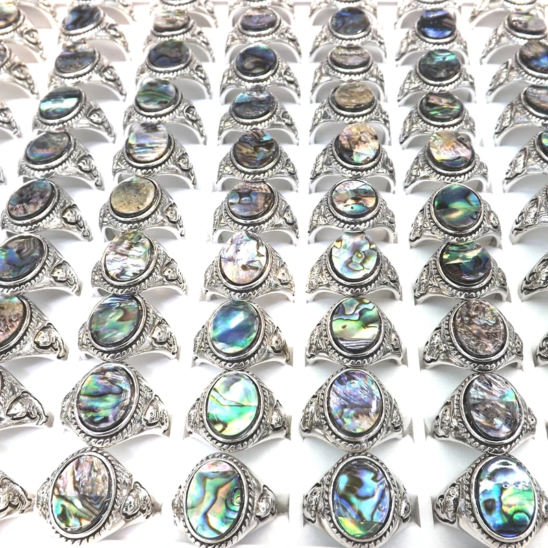 Abalone кольца ракушки овальной формы натуральная морская раковина кольцо для женщин 50 шт./партия