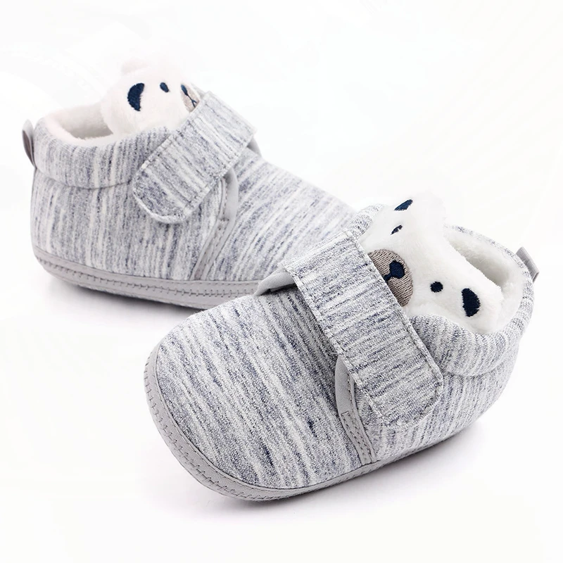 Cartoon Bear First Walkers Infant Toddler Shoe Newborn Baby Boy Girl Shoes Soft Soled Non-slip Baby Shoes Baby Booties - Цвет: gray
