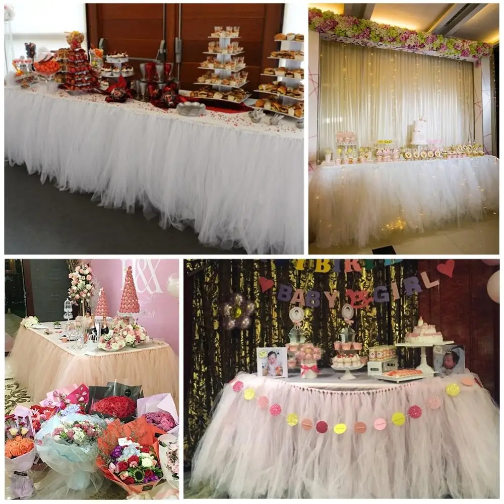 

80cm*91.5cm Romantic Many Tulle Tutu Table Skirt Tulle Tableware for Wedding Decoration Baby Shower Party Wedding Table Skirting