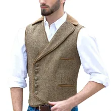 Men's Vests Herringbone Tweed Tailored Collar Steampunk Jacket Slim Fit Vest Groomsmen Costumes Wedding Custom Suits