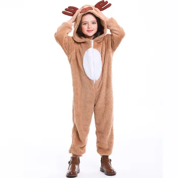 

Christmas Children Women Jumpsuit Autumn And Winter Cosplay Costume Coral Fleece Cute Elk Shape Jumpsuit