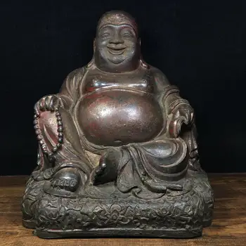 

Home Decor 8" Tibet Buddhism Temple Old Bronze Cinnabars Maitreya Buddha Statue Big Belly Buddha Amitabha Enshrine the Buddha