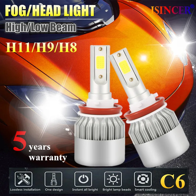 

ISincer 100W 8000LM H4 H7 LED C6 Car Headlight Kit Car Hi/Lo Beam Bulb Kit H11 H13 9005 HB3 9006 HB4 9007 6000k Auto Headlamps