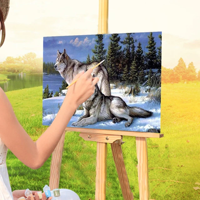 雪のオオカミの形をした着色キット 油絵 40 50 キャンバスの絵 家の装飾 子供の壁の芸術 Aliexpress Mobile