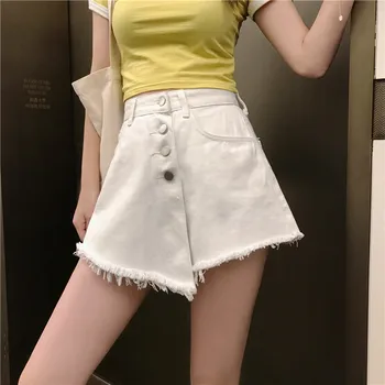 

2020 Womens Shorts Summer High Waisted Single Breasted Denim Shorts Skirts Korean Chic Streetwear Jeans Shorts Black/White