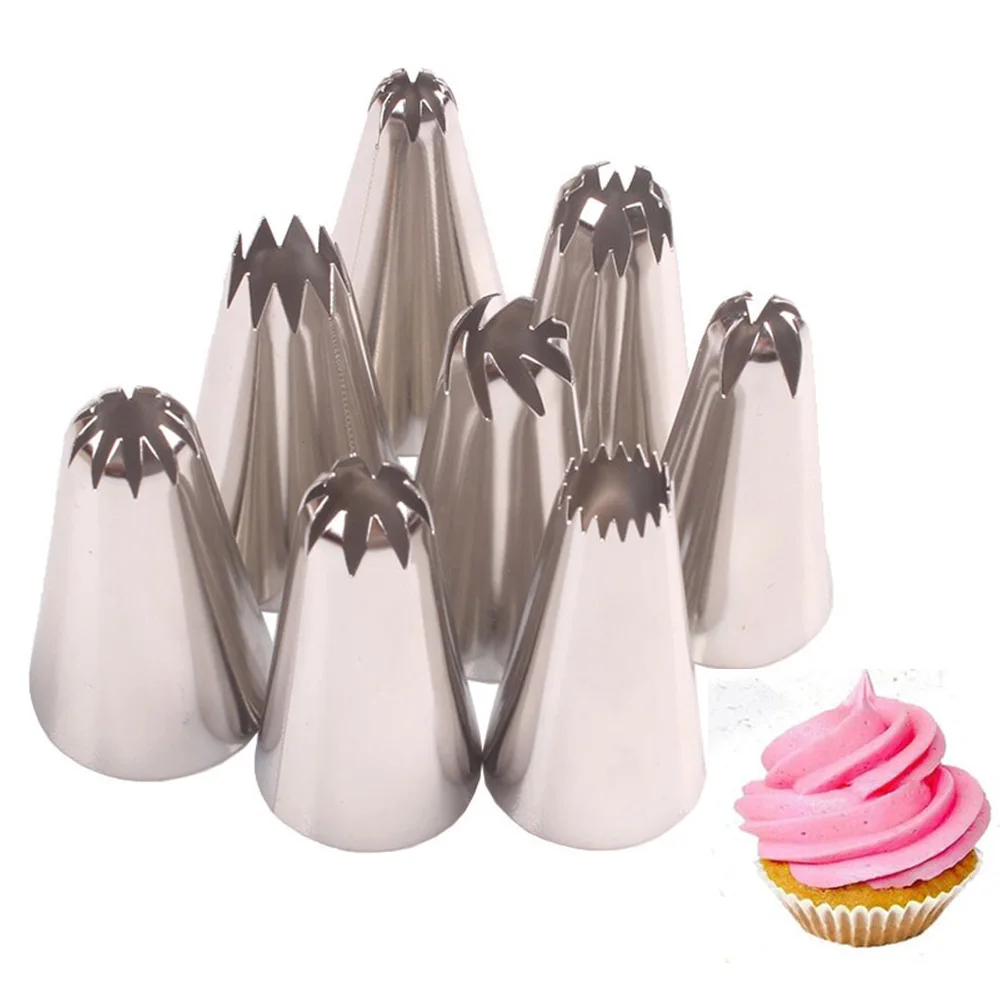 

8Pcs/set Large Size Cake Nozzle Kitchen Accessories Cream Icing Piping Fondant Rose Nozzle Pastry Tips Cake Decorating Tools