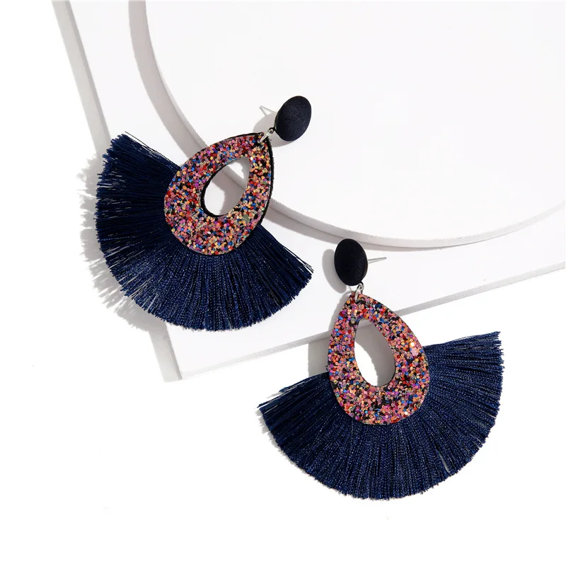 

New Summer Black Bright Dangle Drop Earrings Biscuits Round Resin Cheetah Tassel Earrings for Women Sector Pendientes Oorbellen