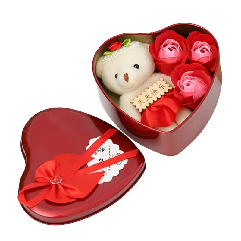 Романтическая коробка в форме сердца, Розовое Мыло, изысканный и тонкий дизайн, внешний вид, цветок, медведь, кукла, свадебное украшение, подарочная коробка