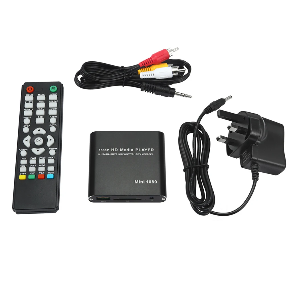 1080P Мини HD медиаплеер AV USB SD MMC мультимедийная реклама MKV автомобильный Внешний видео плеер UK plug