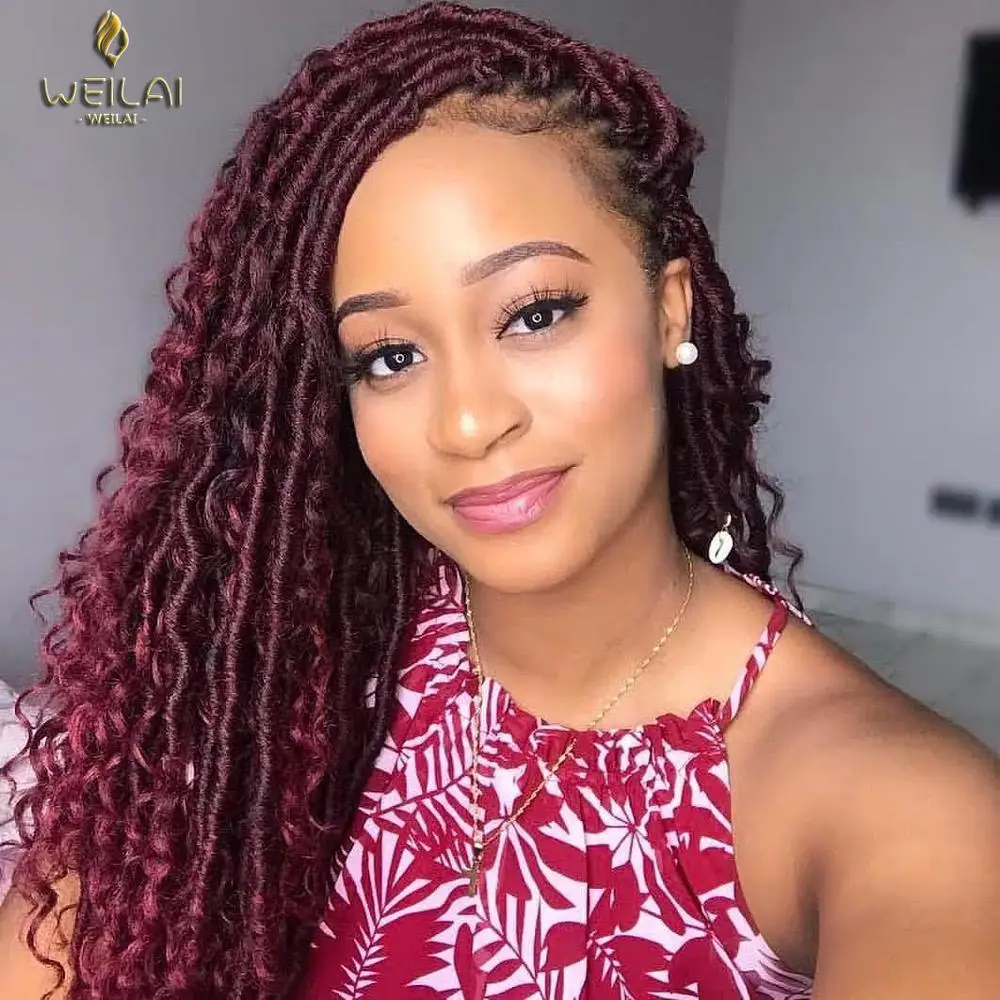 

WEILAI 14-18inch Messy Goddess Locs River Faux Locs Curly Crochet Braid Bohemian Soft Synthetic Braids Hair Extensions