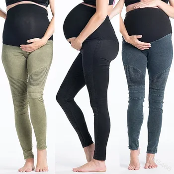

Maternity stitching pleated jeans comfortable elastic maternity pants pregnancy pants trousers for pregnant women P1402