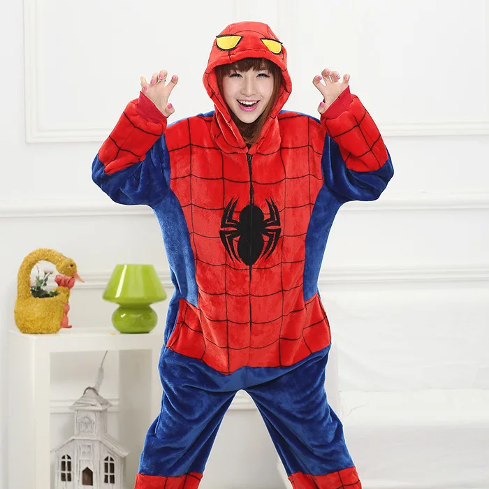 Flannel Unicorn Onesies for Women Pajamas New Winter Animal Cat Pyjamas Adult onesies Cosplay Pikachu Flannel Sleepwear - Цвет: Spiderman