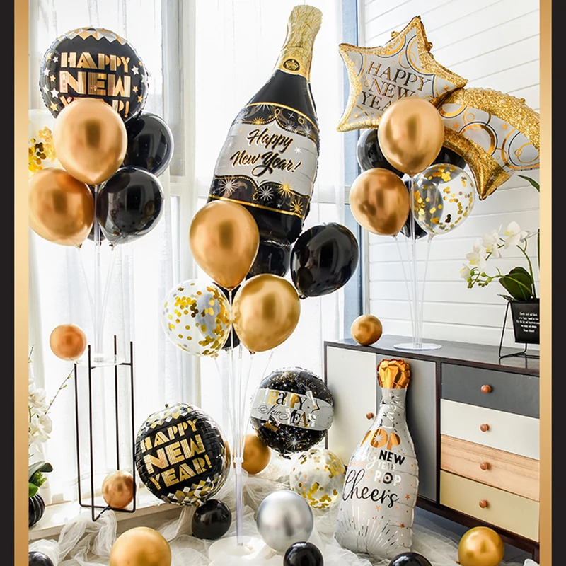 

2021 New Year Party Decorations Happy New Year Balloons Wine Bottle/Star Helium Foil Balloon for xmas decor gift noel navidad