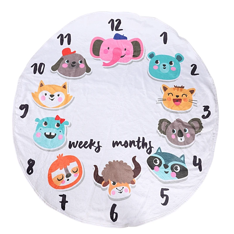 

Flannel Round 0-1 Years Infant Baby Monthly Swaddle Milestone Blanket for Shower Gift Photography Backdrop (Animals)