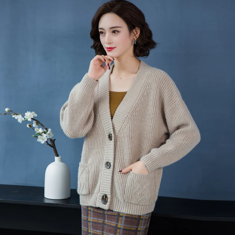 YISU Fashion Solid Knitted Cardigan Women Casual Long Sleeve Autumn winter Female Crochet Short paragraph Cardigans Women - Цвет: Хаки