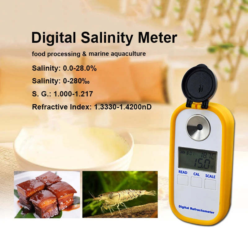 Digital Salinity Refractometer Sodium Content Specific Gravity Test Food Processing Salt Solution Detector Marine Aquaculture