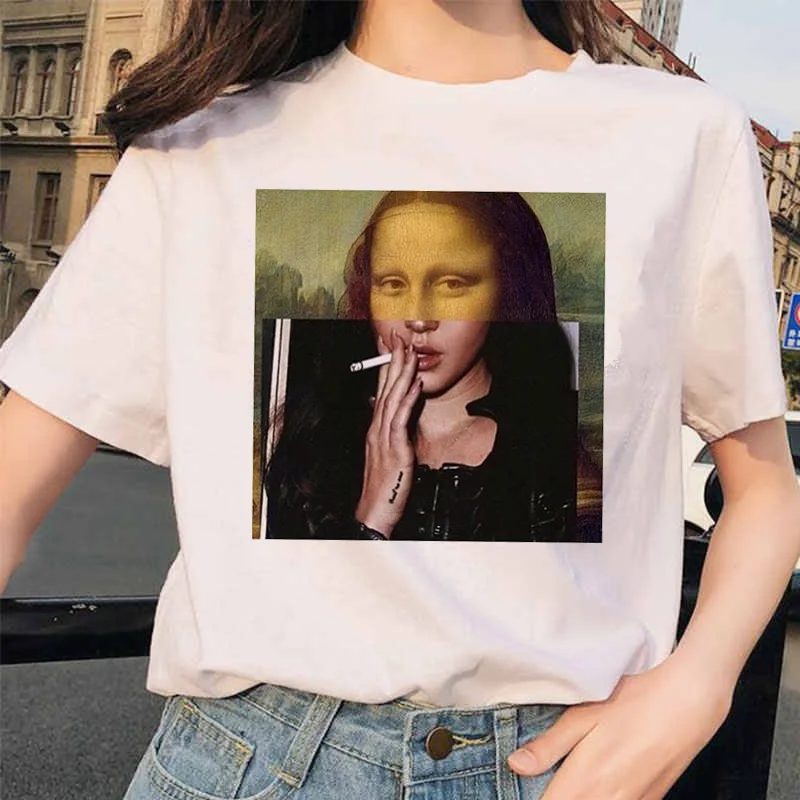 Mona Lisa футболка хип хоп 90S Повседневная футболка с коротким рукавом Одежда уличная Harajuku стиль футболки женские футболки забавные женские - Цвет: 4580