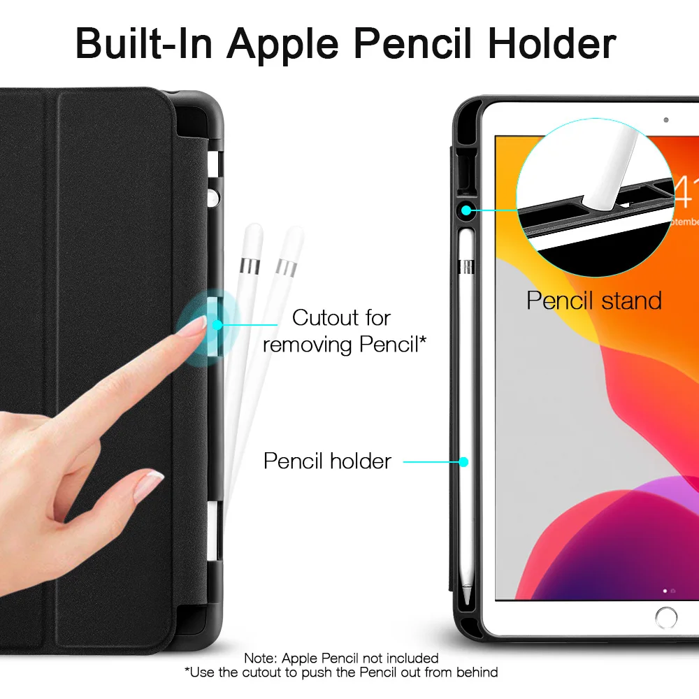 Чехол ESR для iPad 7, 10,2,, с карандашом, чехол, ультратонкий, мягкий, ТПУ, задняя часть, трехслойный, умный чехол для iPad 7, с карандашом