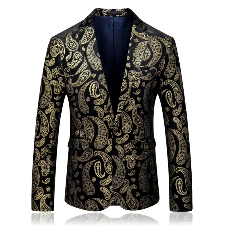 Vaguelette Стильный золотой и черный блейзер с узором "пейсли" для мужчин Мода Slim Fit Мужские спортивные пиджаки Свадебная сценическая одежда вечерние костюмы куртка для мужчин