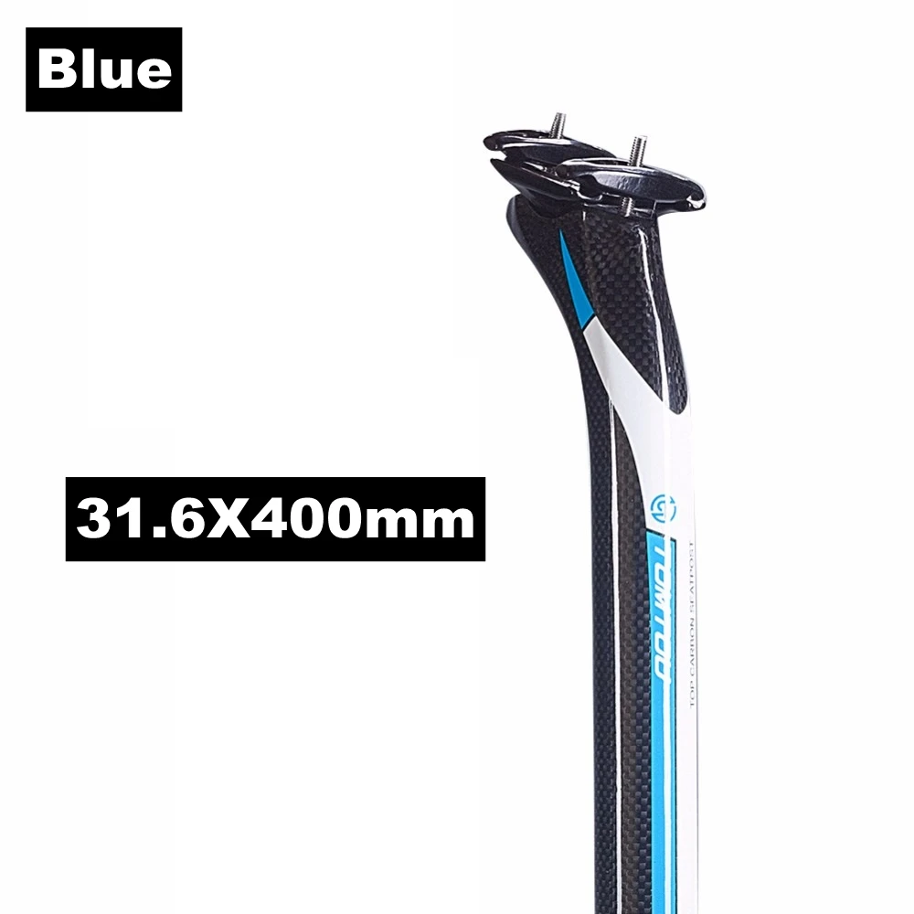 Blue 31.6X400mm TOMTOU назад на-25 градусов, для велоспорта, полные 3K из углеродного волокна, велосипедный Подседельный штырь 27,2/30,8/31,6*350/400 мм для дорожного/горный велосипед Запчасти - Цвет: Blue 31.6X400mm