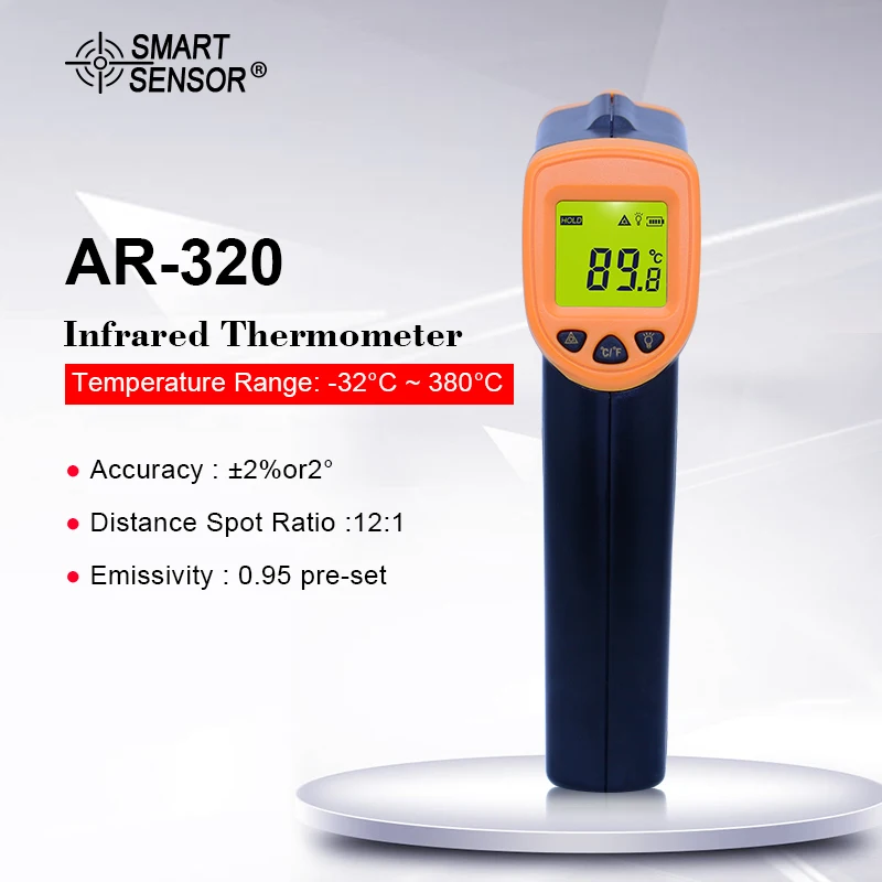 AR320 инфракрасный термометр цифровой ИК термометр Бесконтактный ИК лазерный точечный пистолет пирометр-32C~ 380C(-26F-716F) Удержание данных