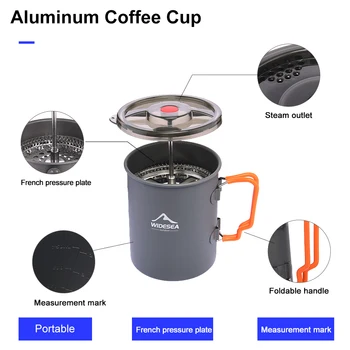 Widesea Camping Coffee Pot with French Press Outdoor Cup Mug Cookware for Hiking Trekking 3