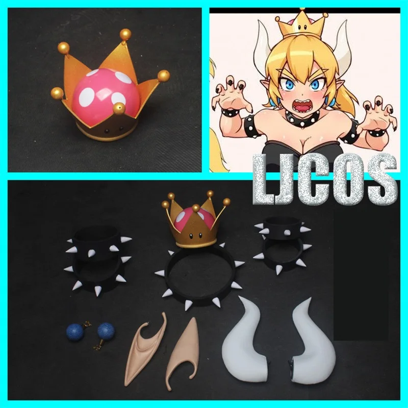 Bowsette Kuppa Koopa Hime Принцесса Косплей Женщины корона серьги рога хвост ухо Броня чокер головной убор Хэллоуин костюм реквизит