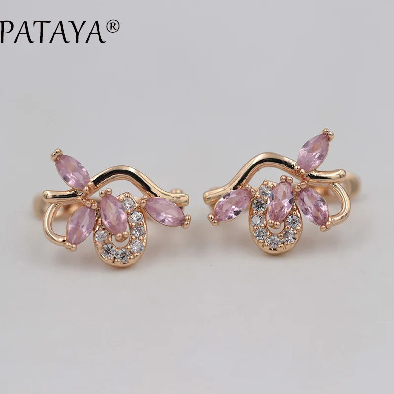 Новинка 11,11, PATAYA, женские вечерние серьги, модное ювелирное изделие, 585 розовое золото, конский глаз, темно-синий натуральный циркон, висячие серьги - Окраска металла: Pink