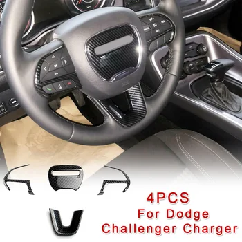 

4pcs Car Steering Wheel Decoration Cover Trim Frame Sticker Carbon Fiber Style For Dodge Challenger Charger 2015 -2019
