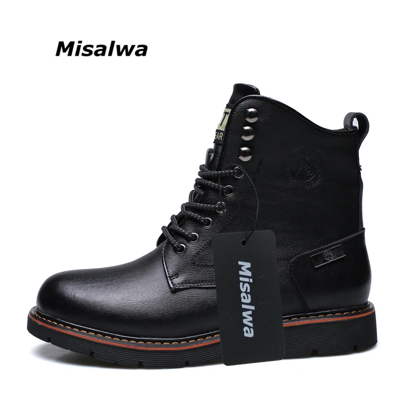 Misalwa/; сезон весна-зима; оригинальные кожаные мужские ботинки с круглым носком; деловые Низкие ботильоны; однотонные зимние фирменные рабочие ботинки