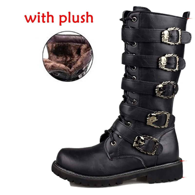 Botas de moto cálidas para hombre, zapatos de media caña, estilo Punk,  Rock, de cuero, informales, color negro|Botas de motocicleta| - AliExpress