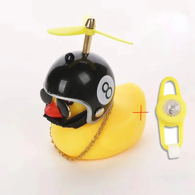 Small Yellow Bike Duck Bicycle bell Luminous Airscrew Helmet Duck Ducky Bicycle Wind Motor Riding Cycling Lights Horn Black8 light