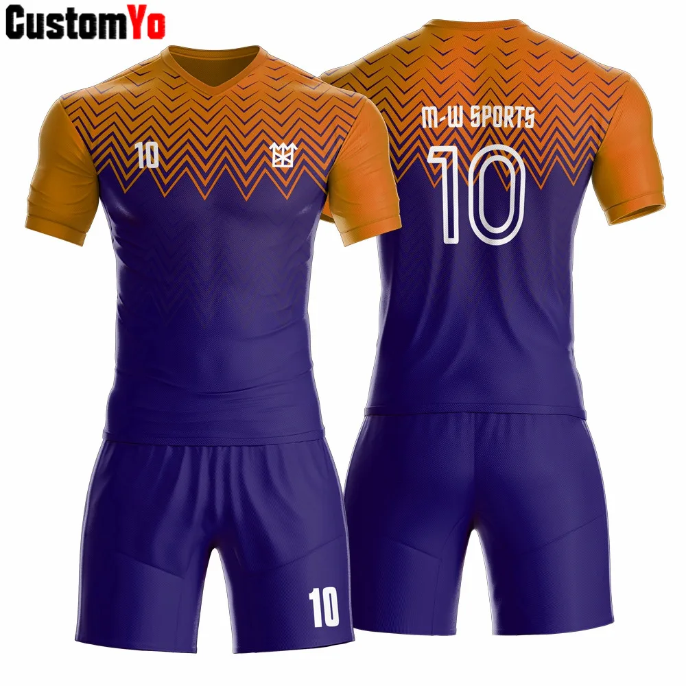 Быстросохнущая футболка для футбола спортивная одежда для тренировок спортивная рубашка цифровая печать одежда для футбола - Цвет: Orange Blue