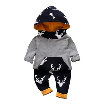

Baby Boys Fashion European Romper American Style Autumn Winter Hooded Suit Deer Pattern Clothes for boys Girls 70cm-100cm