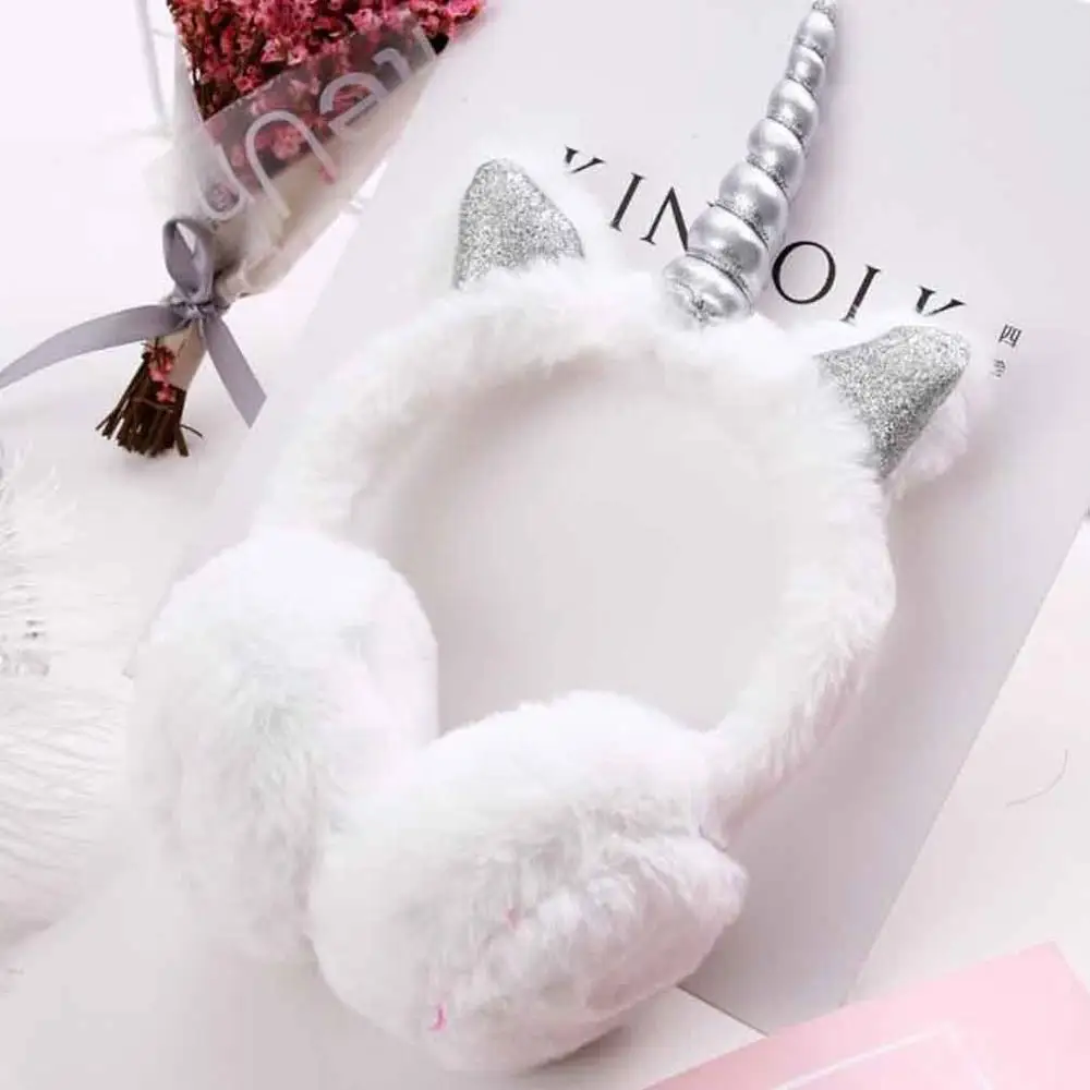 

3Pcs/Lot Snowing Warm Cat Ears Shiny Cute Unicorn Earmuffs Infant Child Earmuffs Plush Ear Bag Hair Accessories for Girls Hoop