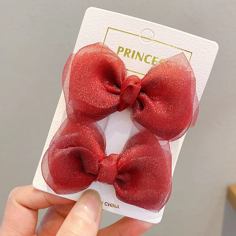 2PCS/onePair Bow Headgear Cute Sweet Little Girl Hair Accessories Summer Girls Net Red Clips Baby Hairpins Children Hair Clips 2PCS/onePair Bow Headgear Cute Sweet Little Girl Hair Accessories Summer Girls Net Red Clips Baby Hairpins Children Hair Clips