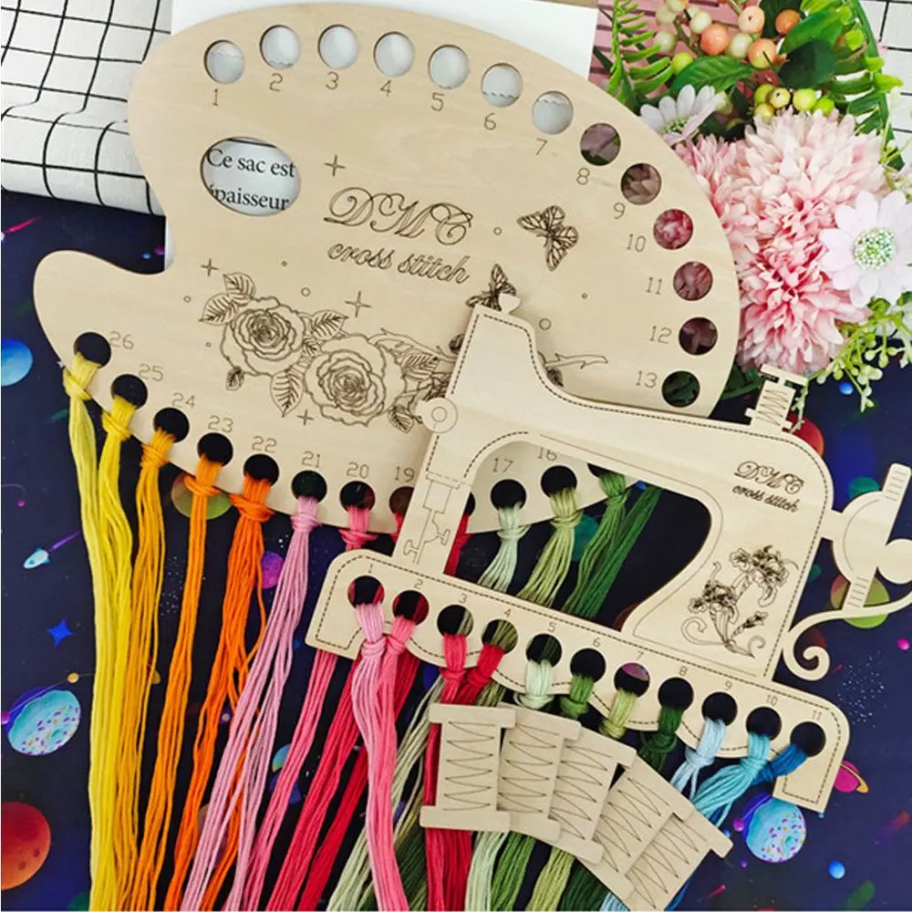Natural Wooden Cross Stitch Thread Board Holder Love Heart Thread & Yarn Organizer Cross Stitch Supplies cross stitch tools