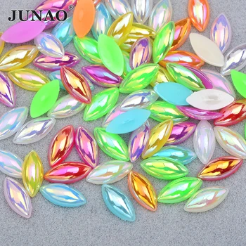 

JUNAO 7*15mm Mix Color Half Pearl Rhinestone Horse Eye Pearls Applique Flat Back Strass Crystal Stone for Dress DIY Crafts